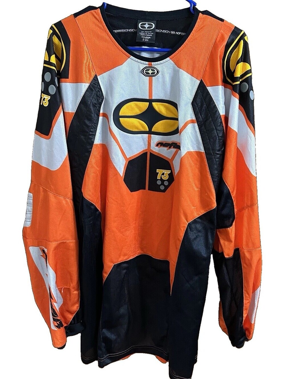 No Fear Vintage Motocross Racing Jersey Orange and Black Size LG Yellow Logo 73